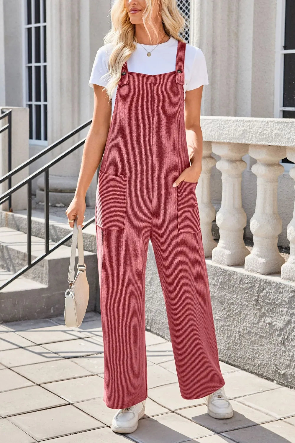 Lovelet Square Neck Wide Strap Overalls with Pockets