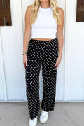 Polka Dot Print Elastic Waist Lace Hem Loose Pants