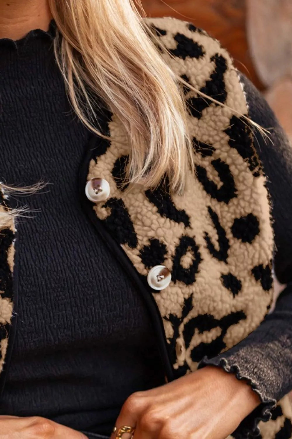 Leopard Print Sherpa Fleece Vest Coat