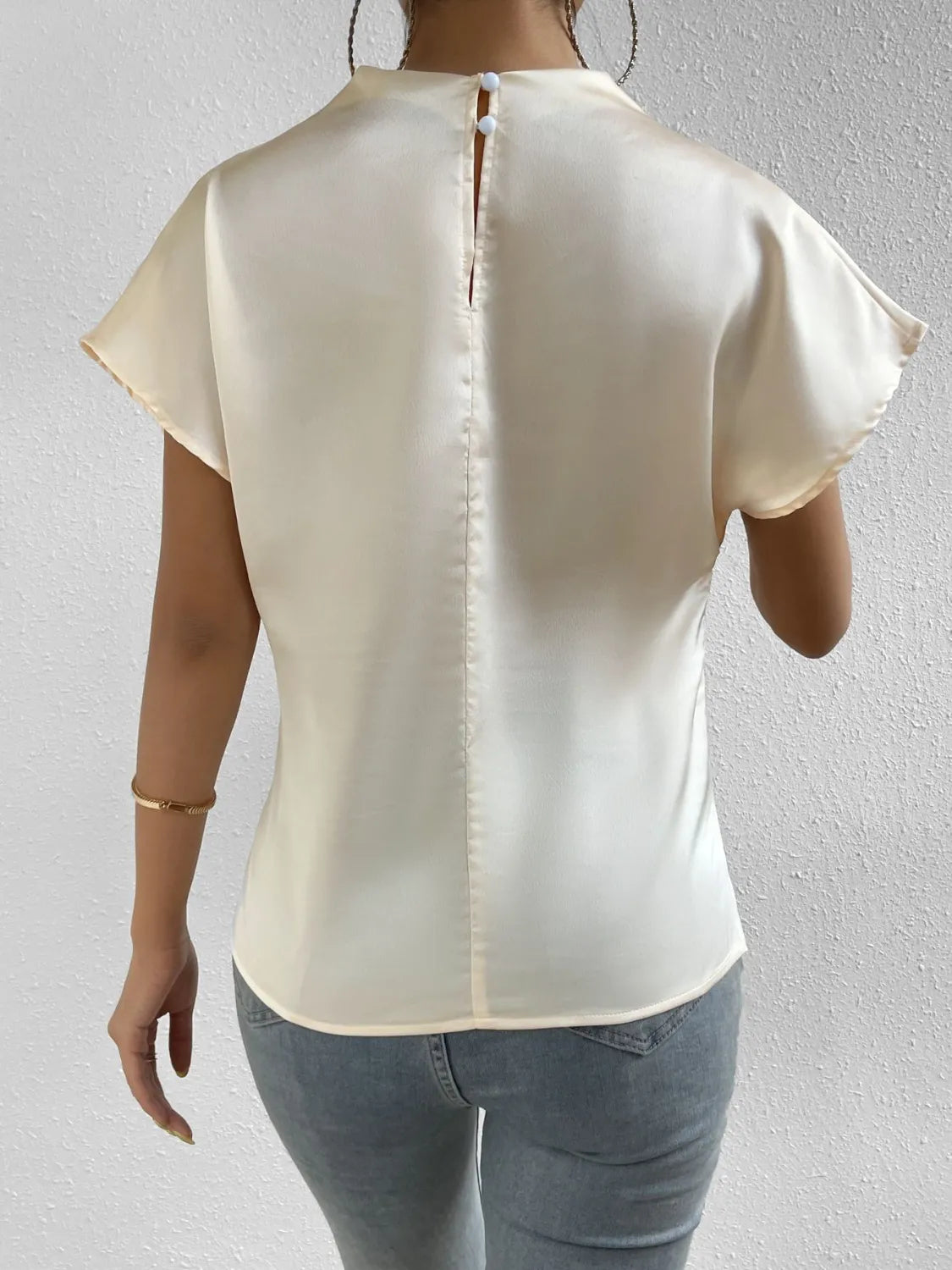 Mock Neck Short Sleeve Blouse