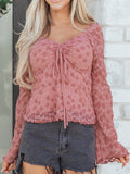 Drawstring Knot Detail Floral Lace Blouse