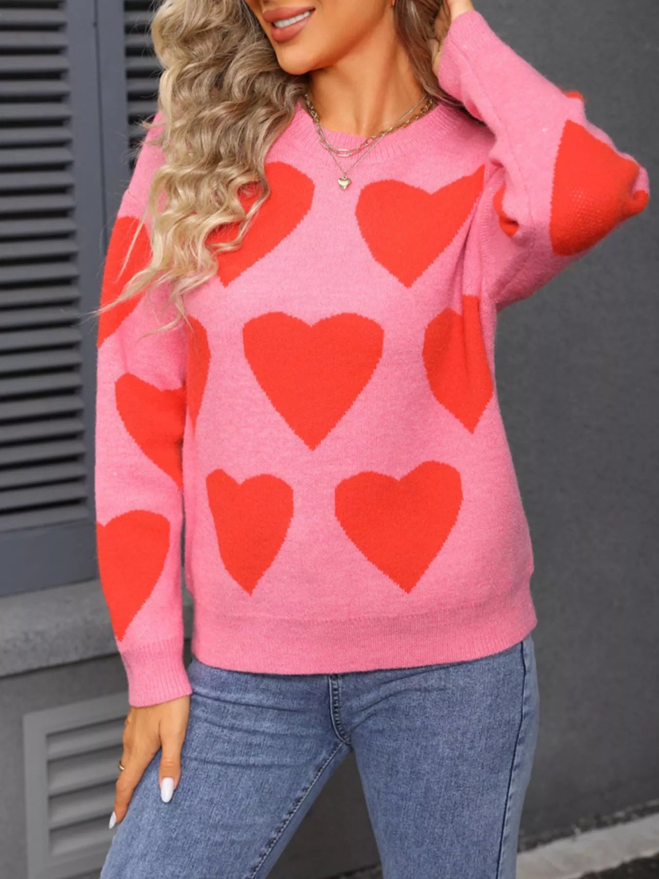 Valentine's Day Heart Round Neck Knitted Sweater