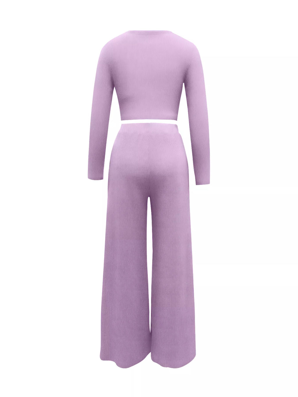 Casual Long Sleeve Crop Top and Wide Leg Pants Set