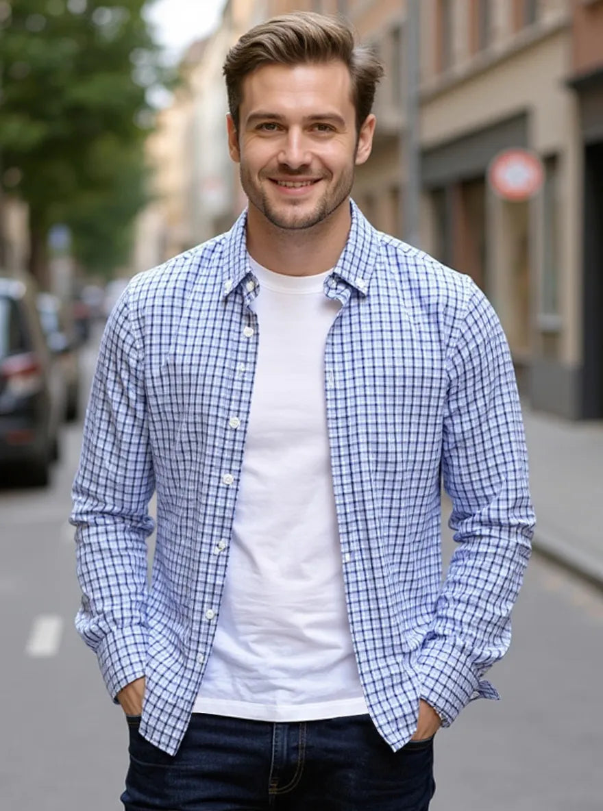 Men's Plus Size Plaid Button Up Short Sleeve Shirt