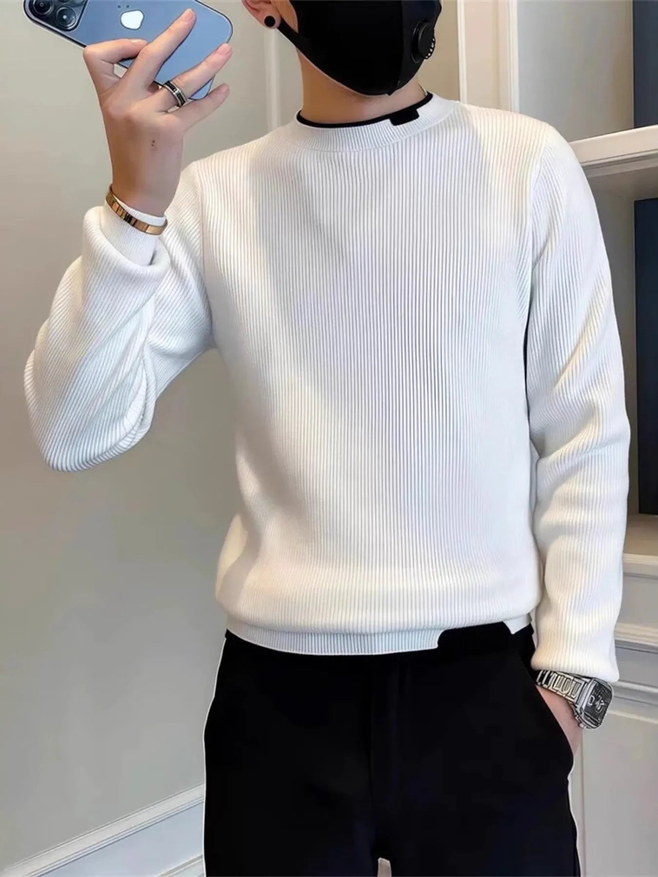 Men's Plus Size Slim Fit Ribbed Knit Top