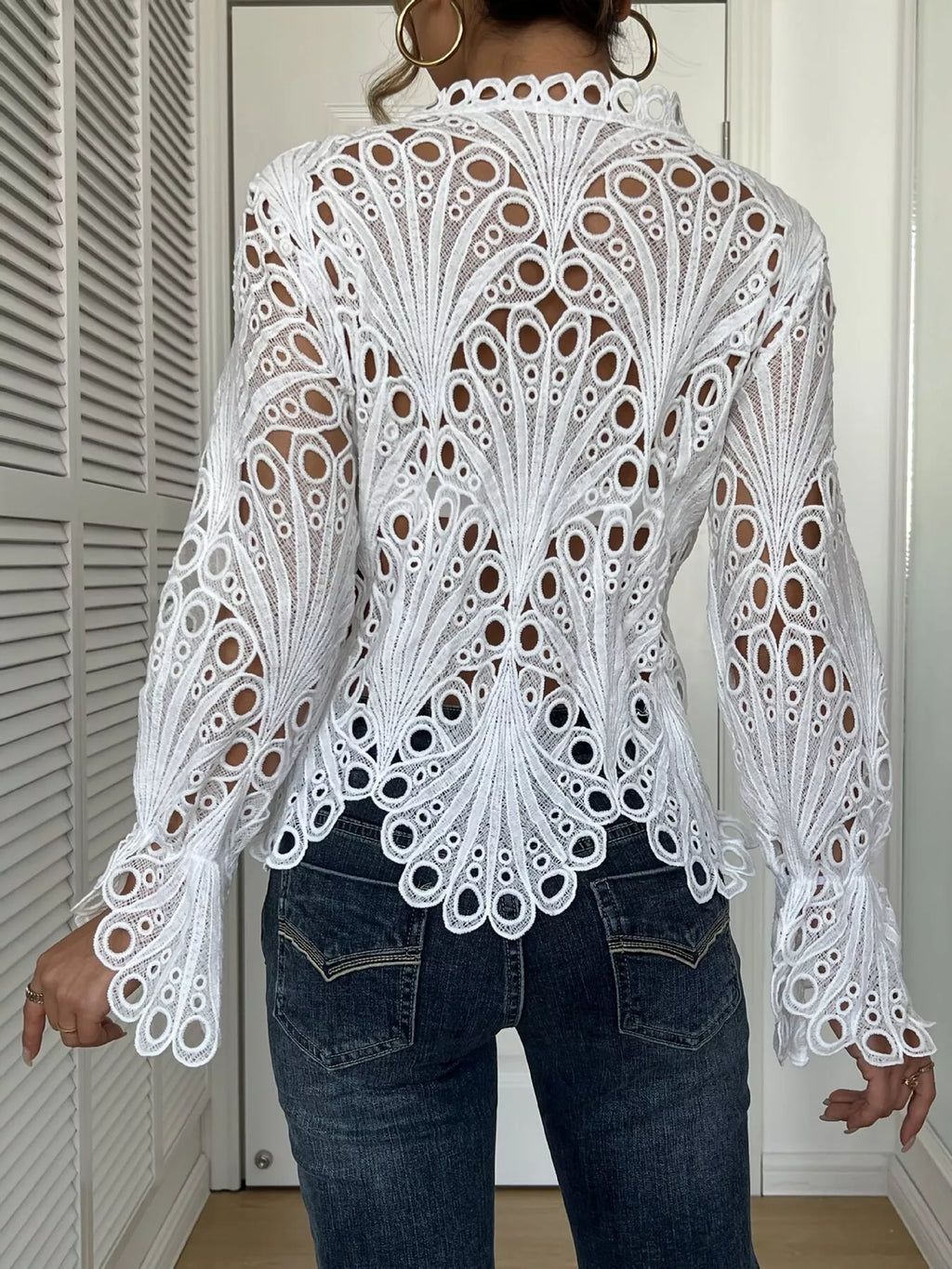 Lace Button Up Long Sleeve Shirt