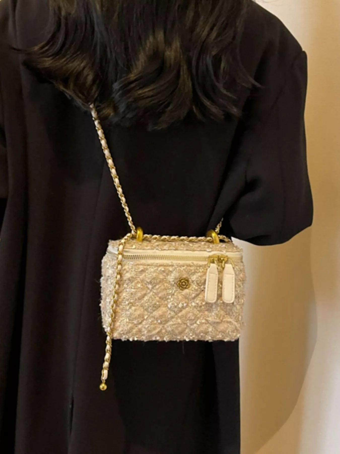 Tweed Crossbody Bag with Chain Strap
