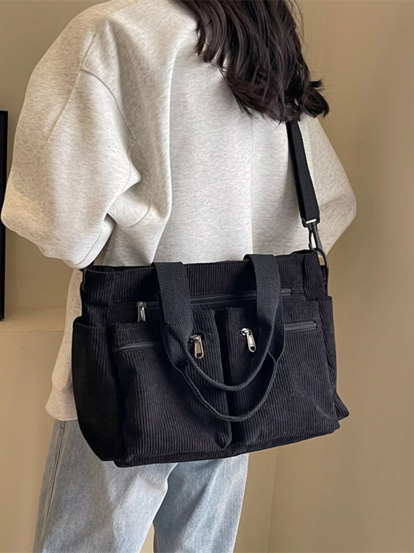 Corduroy Multi-Pocket Crossbody Bag