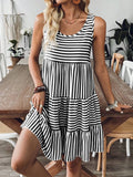 Casual Striped Tiered Ruffle Tank Dress