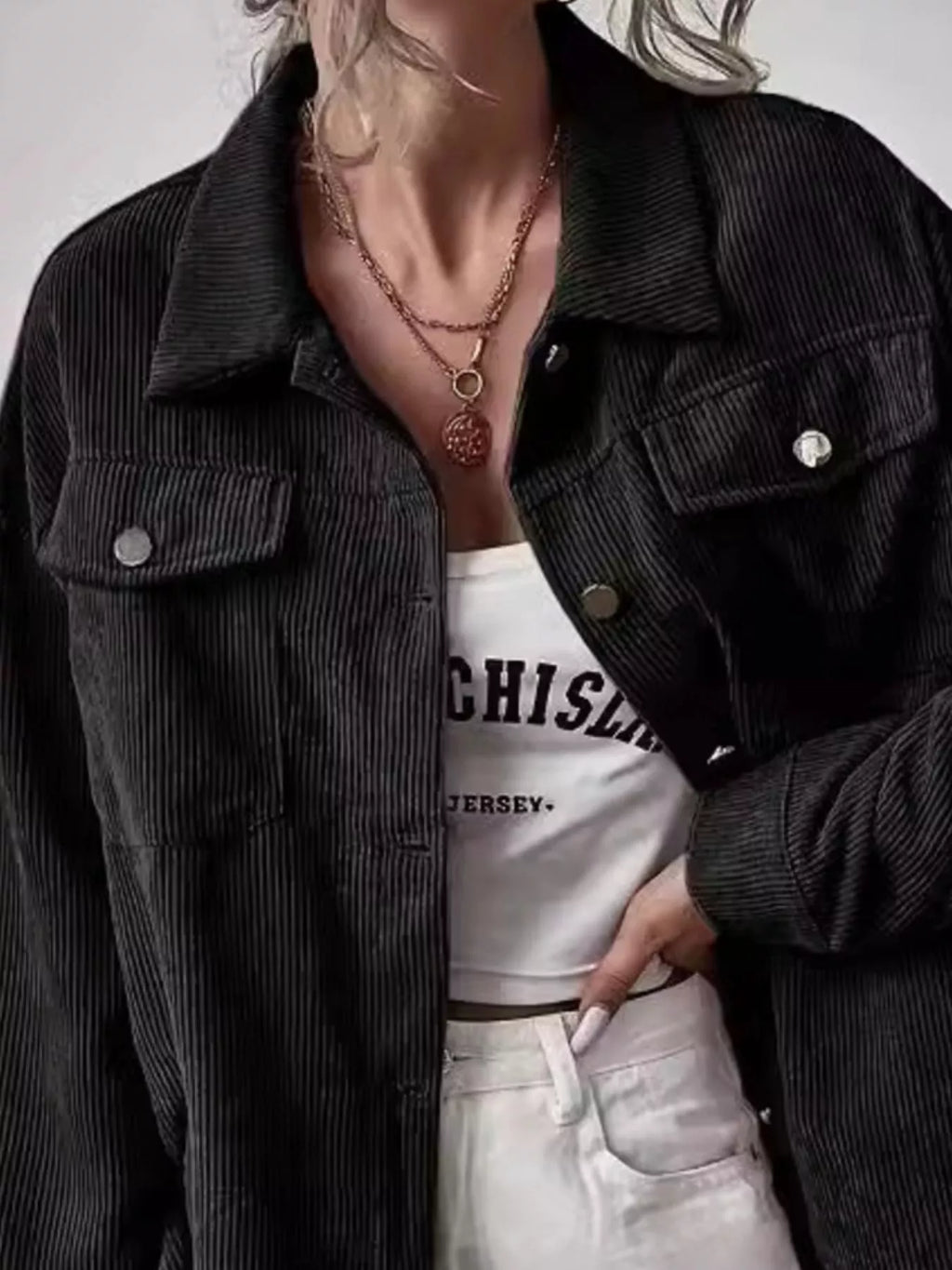 Casual Corduroy Button-Up Shacket