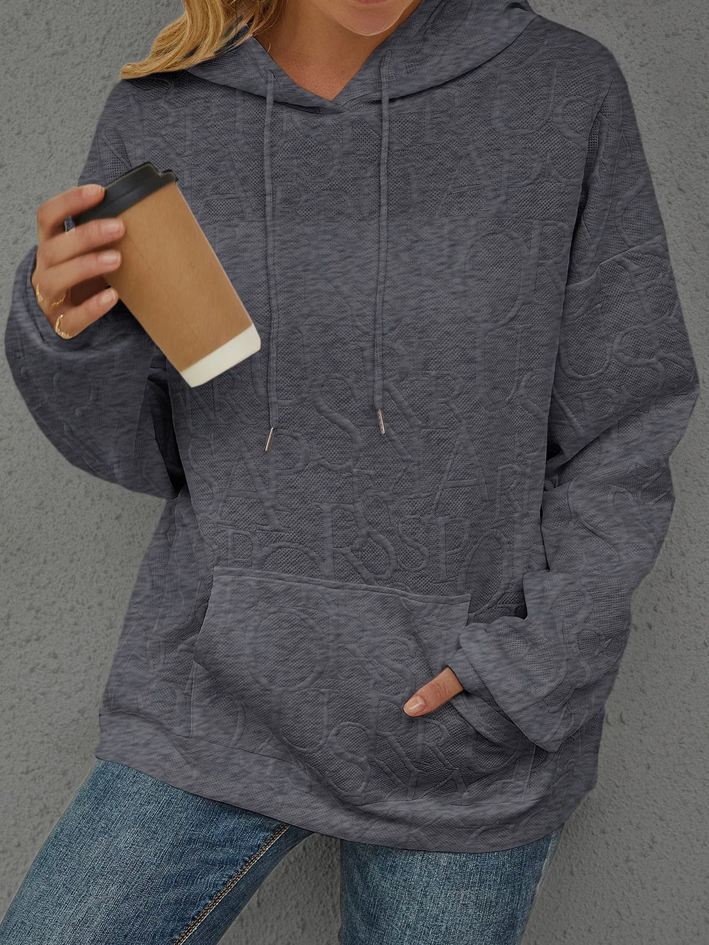 Full Size Embossed Lettering Casual Hoodie Plus Size
