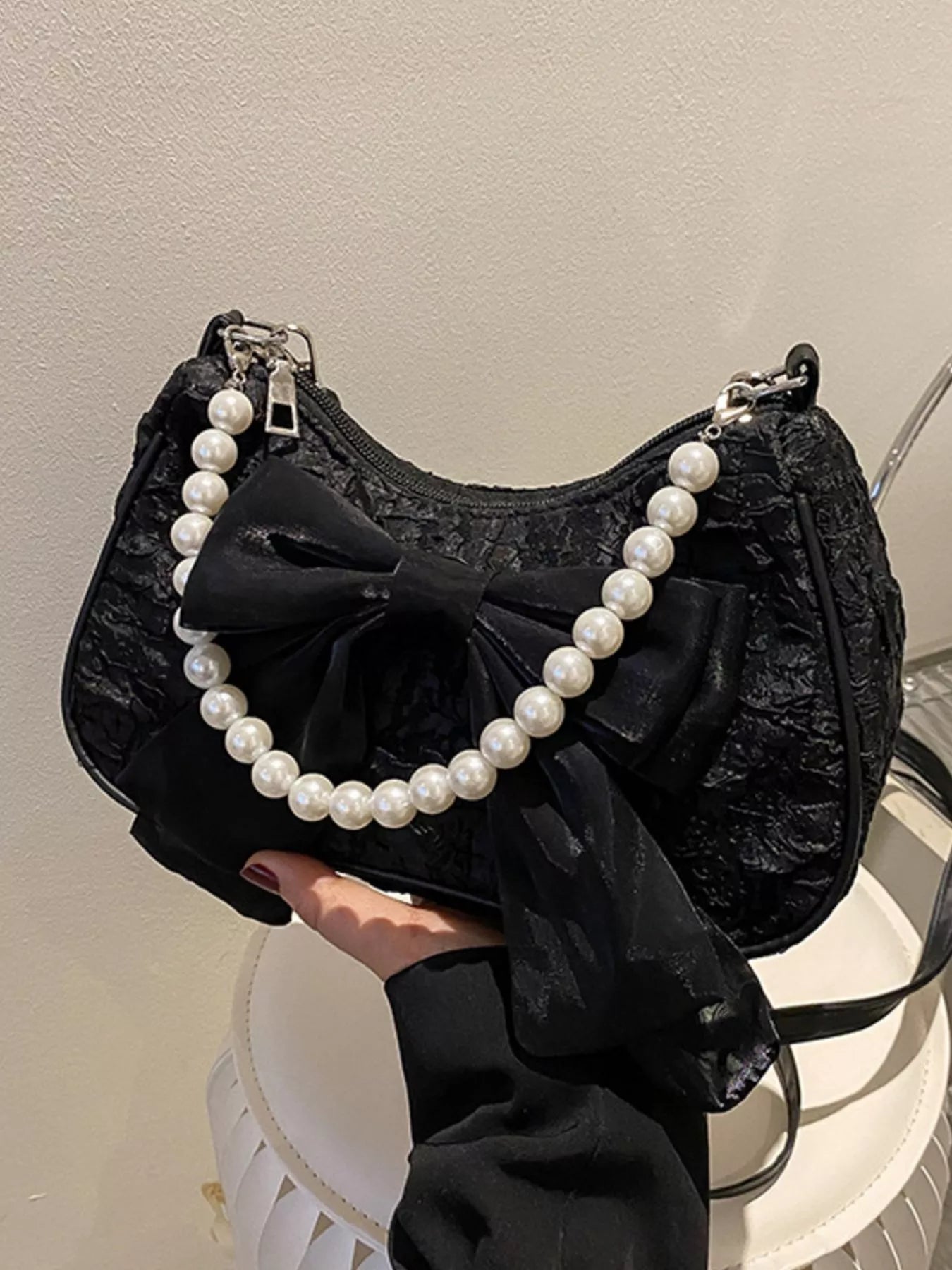 Bow Pearl Chain Crossbody Bag