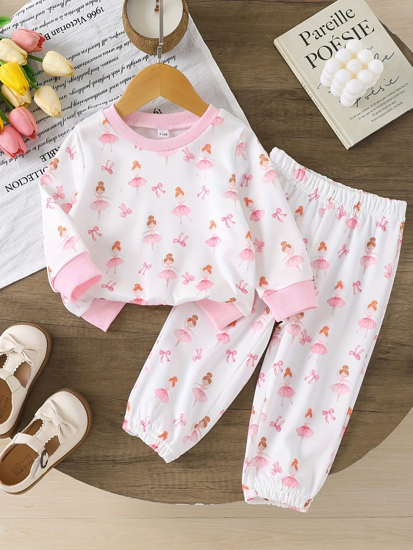 Children's Printed Round Neck Tee and Pants Set