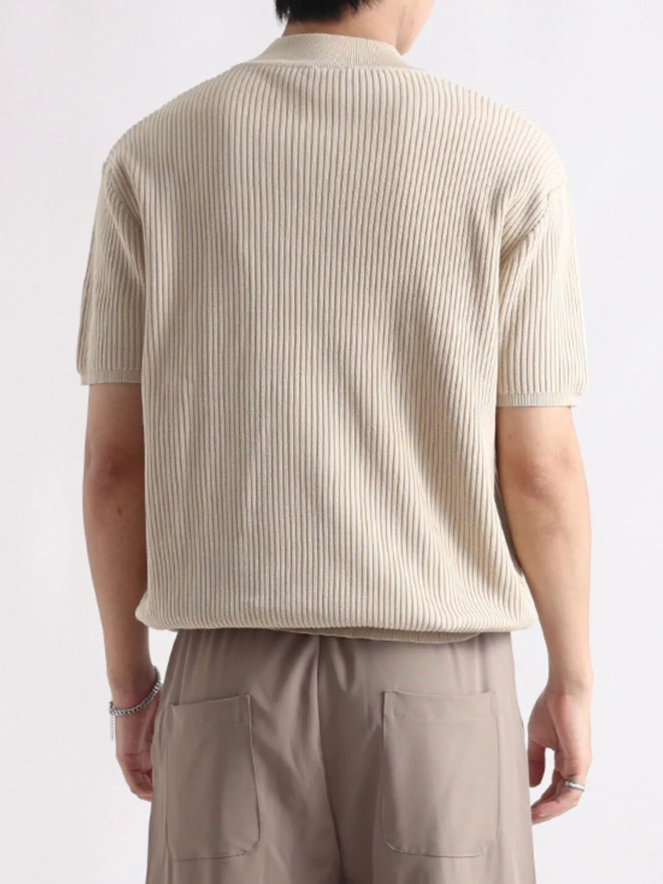 Men's Plus Size Ribbed Knit Mock Neck Short Sleeve T-Shirt