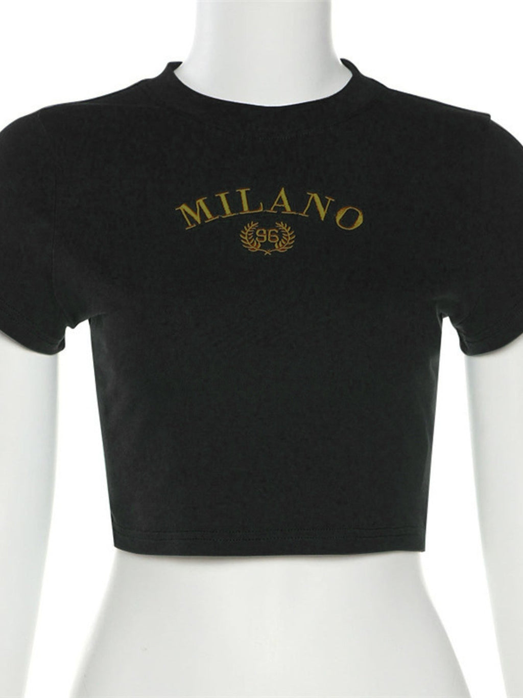 Letter Embroidered Cropped T-Shirt