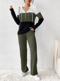 Color Block Half Zip Hooded Top and Pants Set