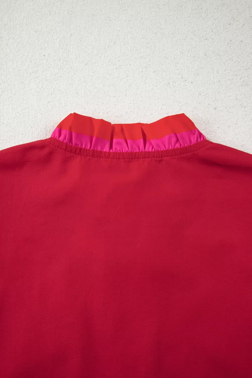 Ruffled Sleeve Notched Blouse with Striped Detail
