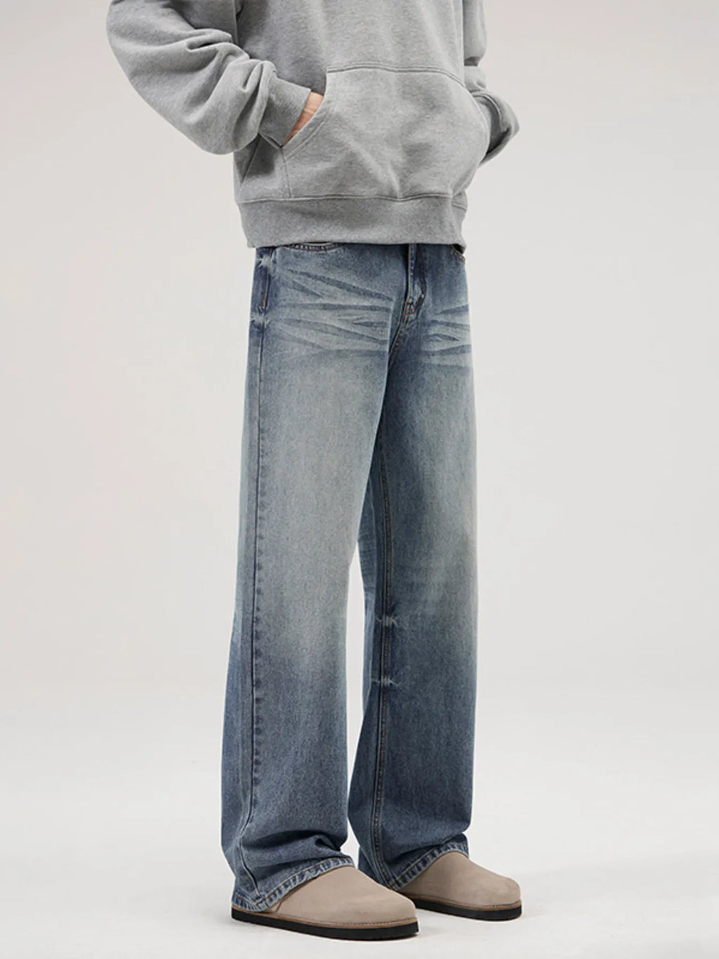 Men's Full Size Vintage Washed Wide Leg Relaxed Fit Jeans Plus Size