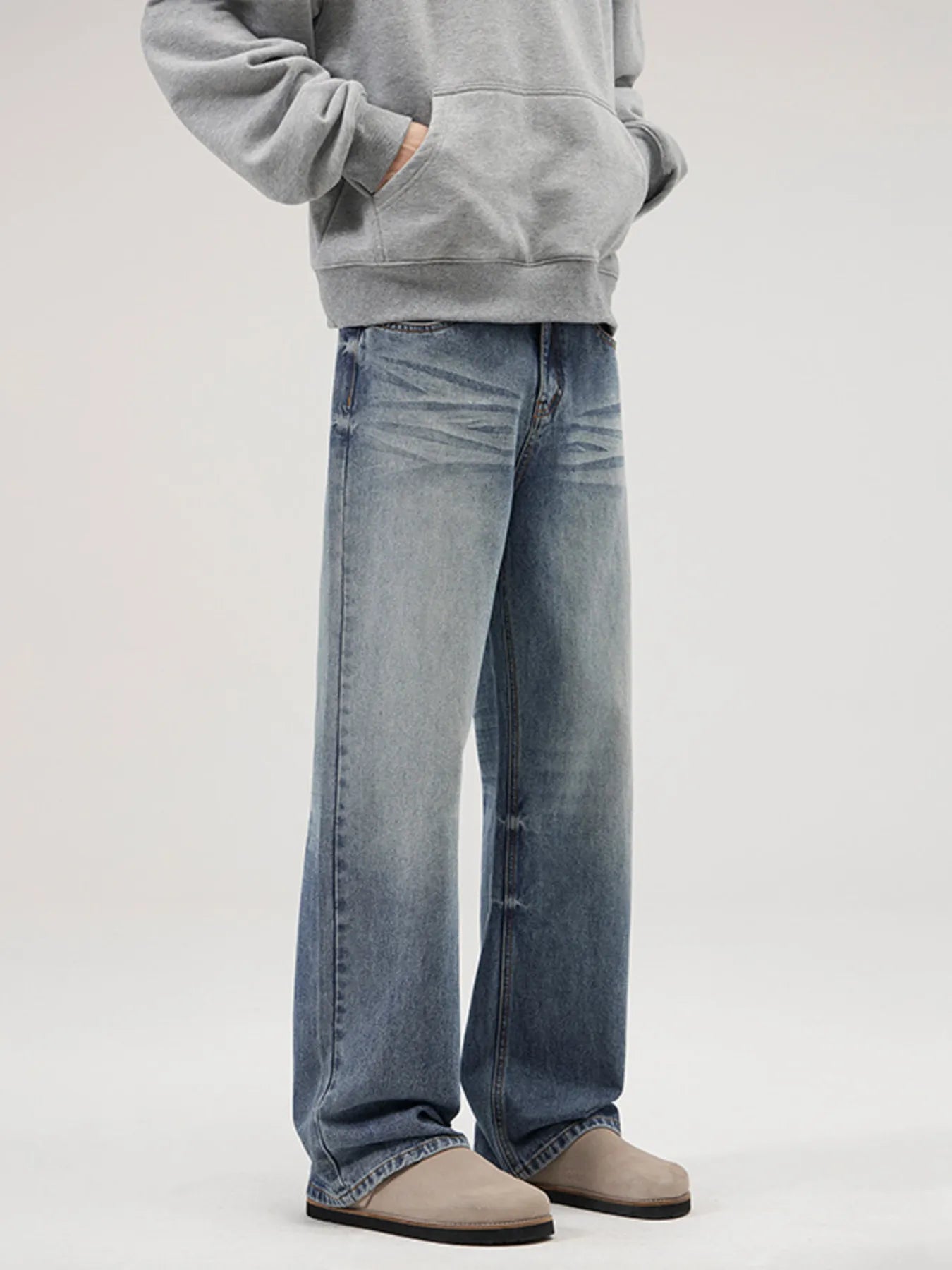 Men's Full Size Vintage Washed Wide Leg Relaxed Fit Jeans Plus Size