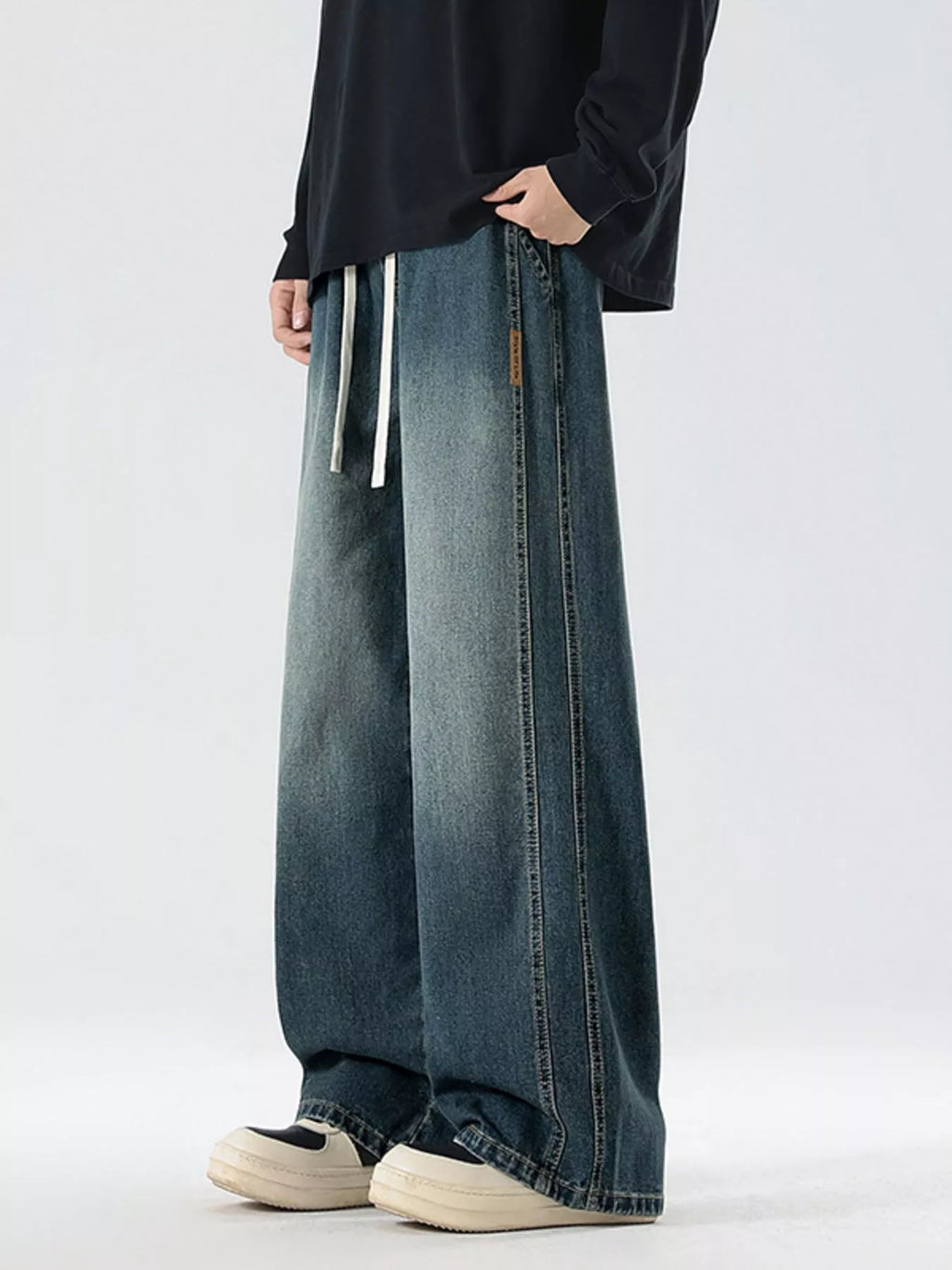 Men's Full Size Wash Wide Leg Jeans Plus Size