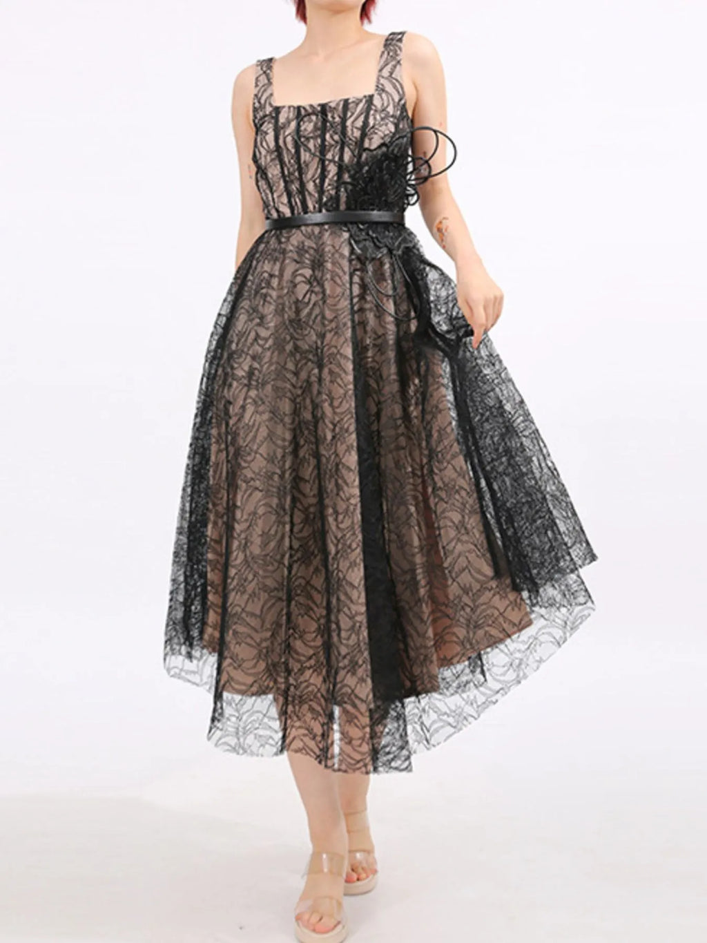 Lace Square Neck Midi Dress