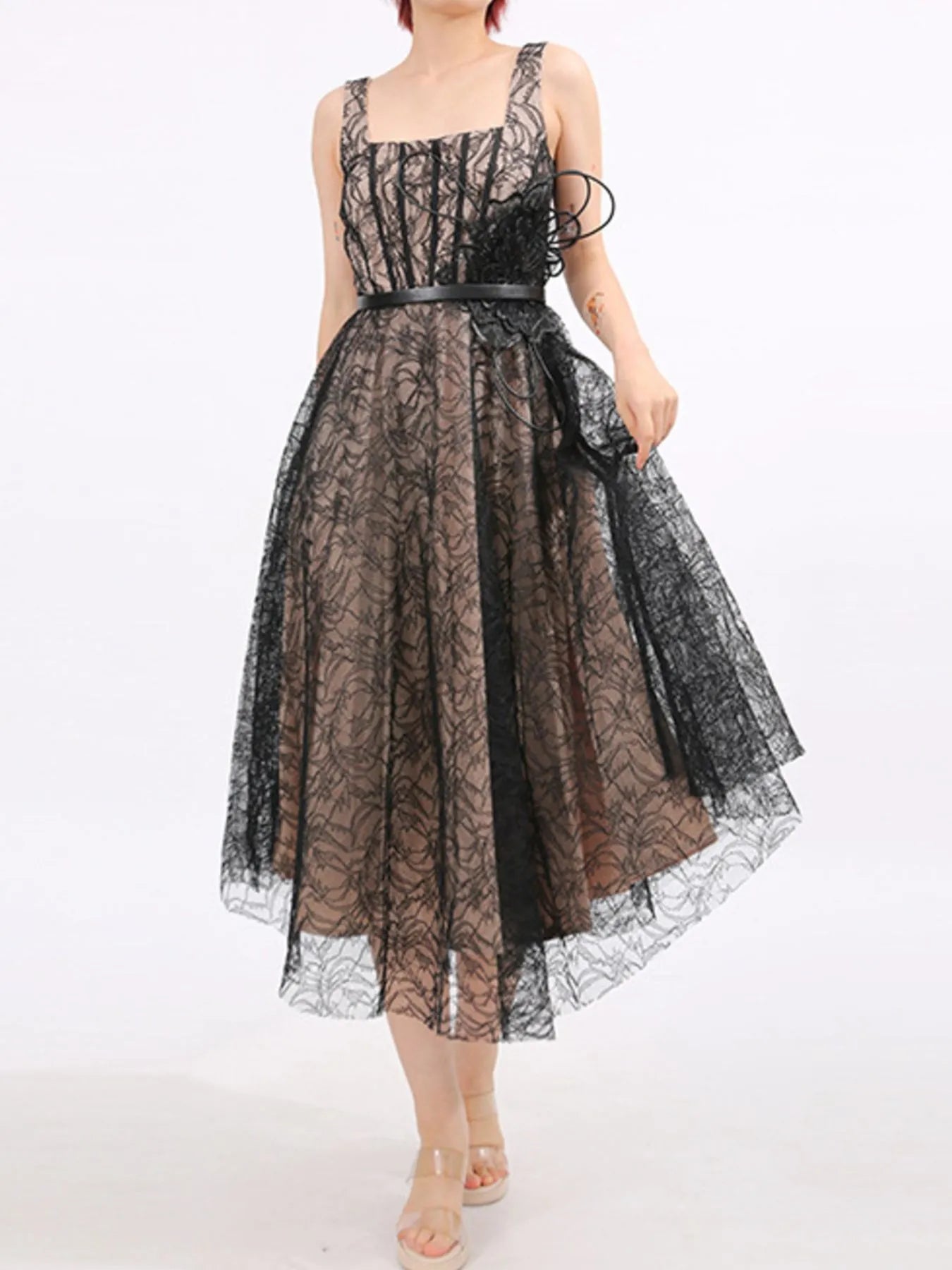 Lace Square Neck Midi Dress