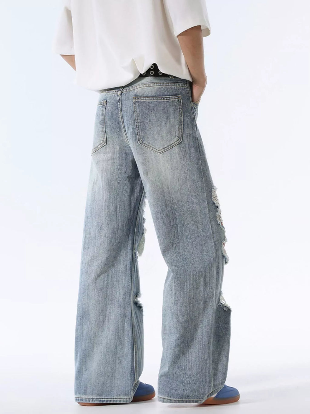Men's Distressed Wide Leg Jeans