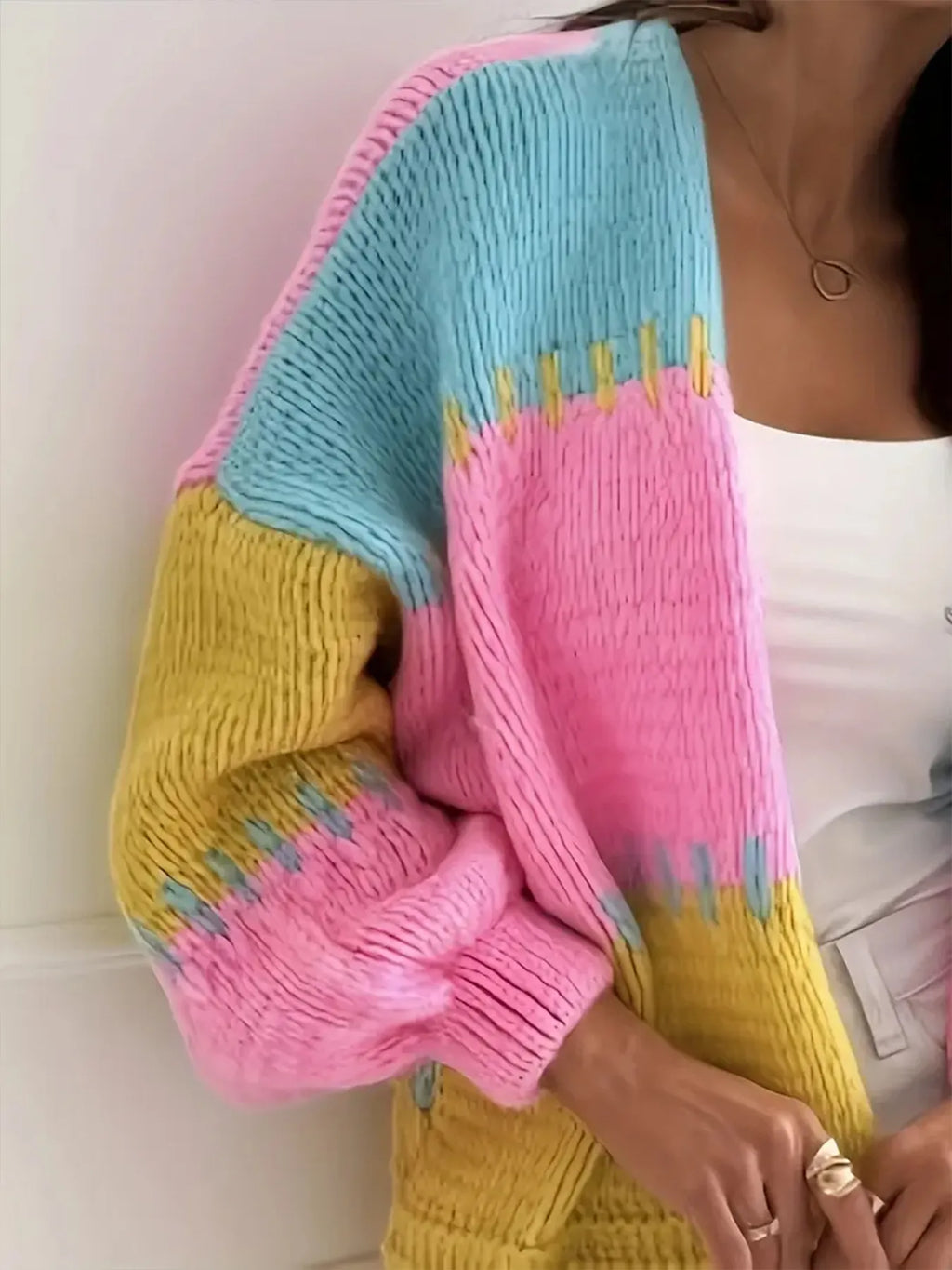 Color Block Drop Shoulder Cardigan