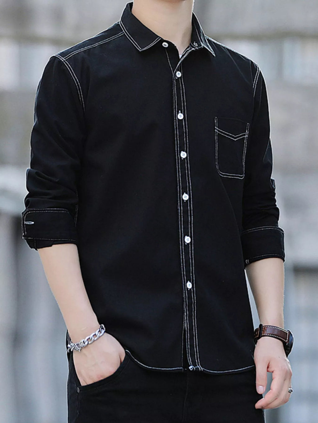 Men's Full Size Button Up Long Sleeve Shirt Plus Size