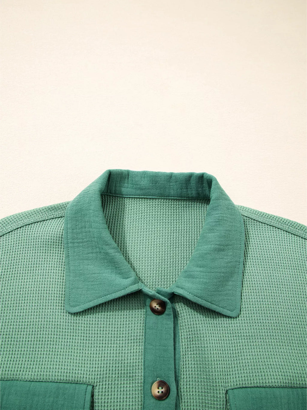 Waffle Knit Vintage Patchwork Button Up Loose Shirt