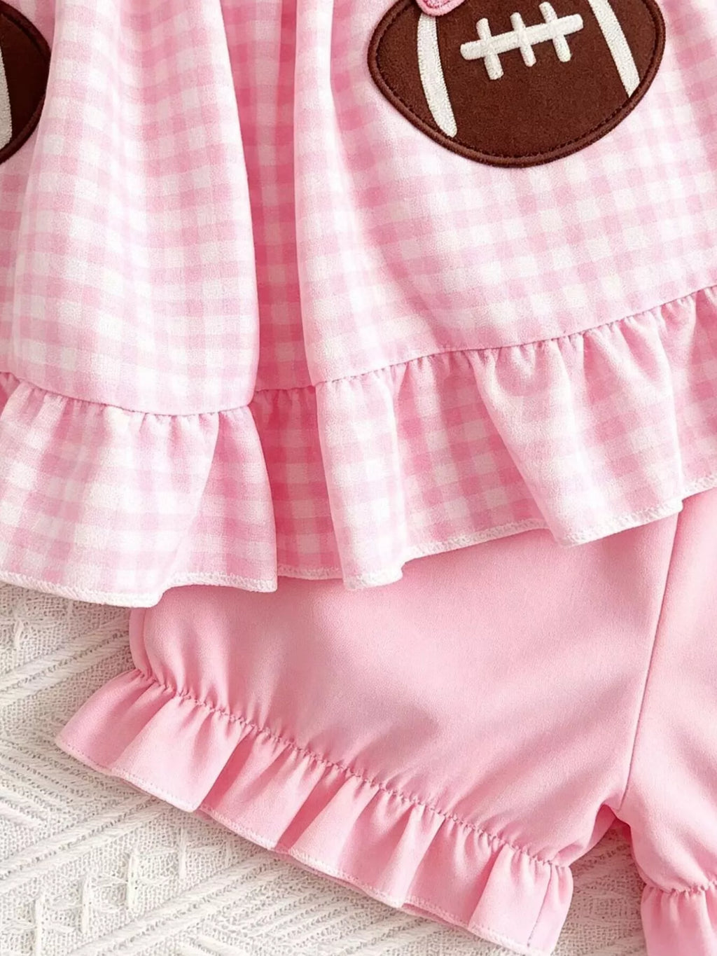 Children's Game Day Football Gingham Top and Shorts Set