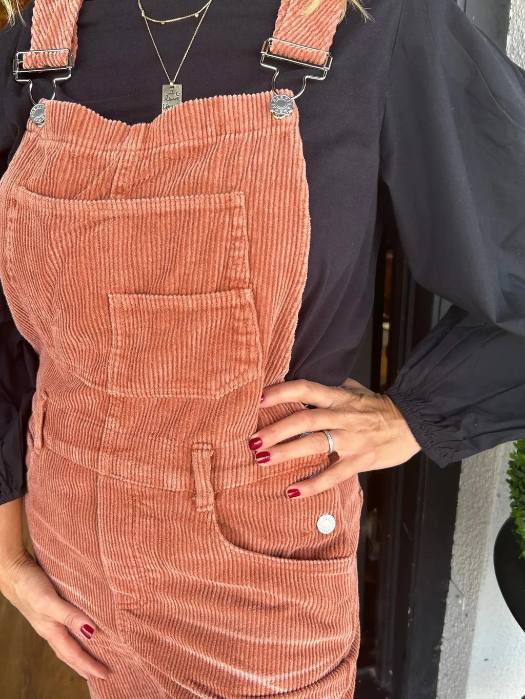 Distressed Wide Leg Corduroy Overalls