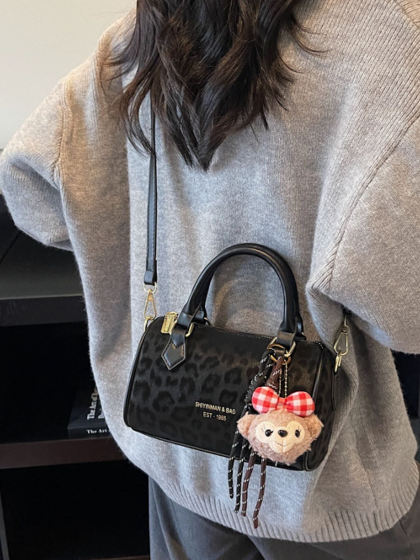 Leopard Print Barrel Crossbody Bag