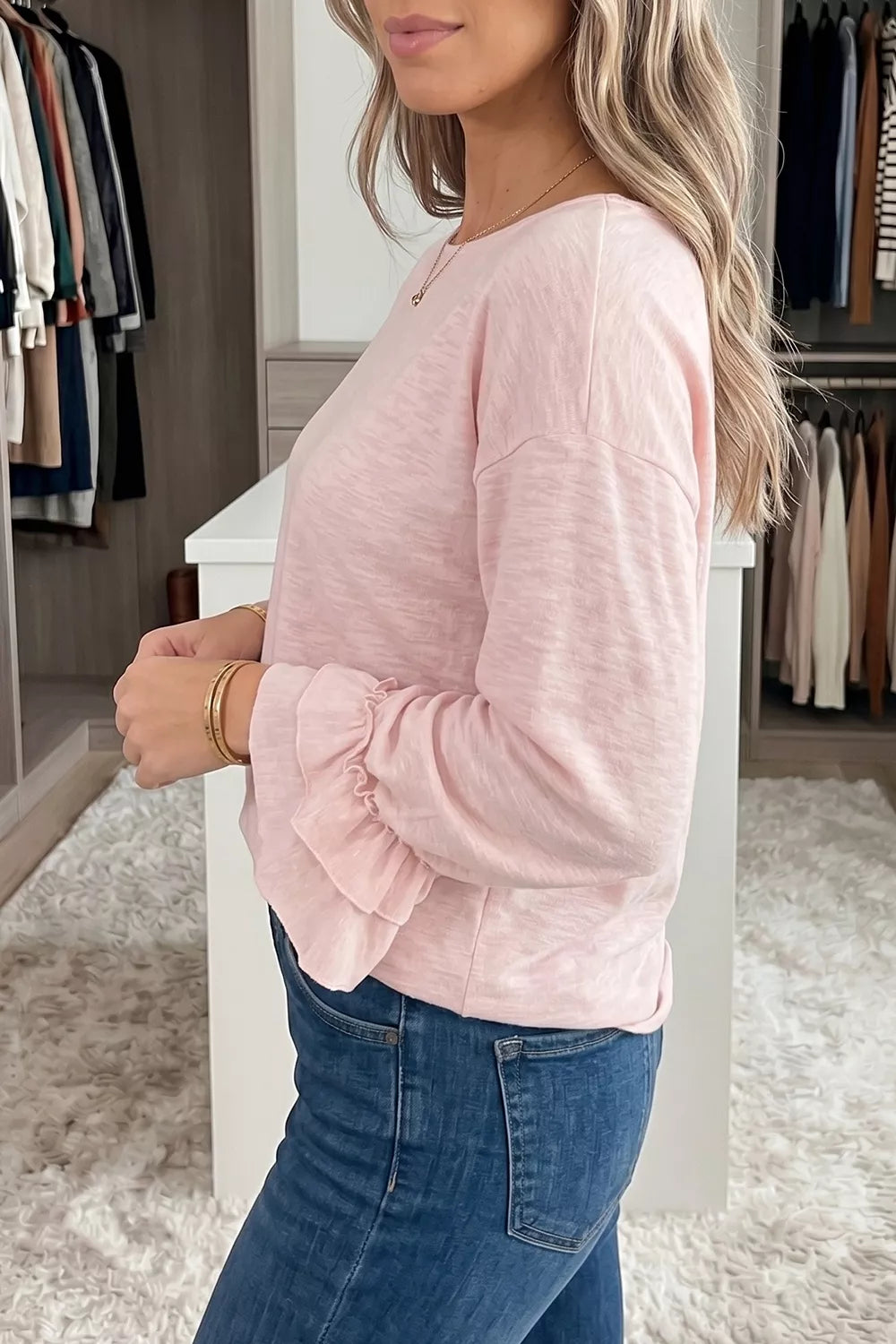 Long Sleeve Ruffle Cuff Casual Elegant Top