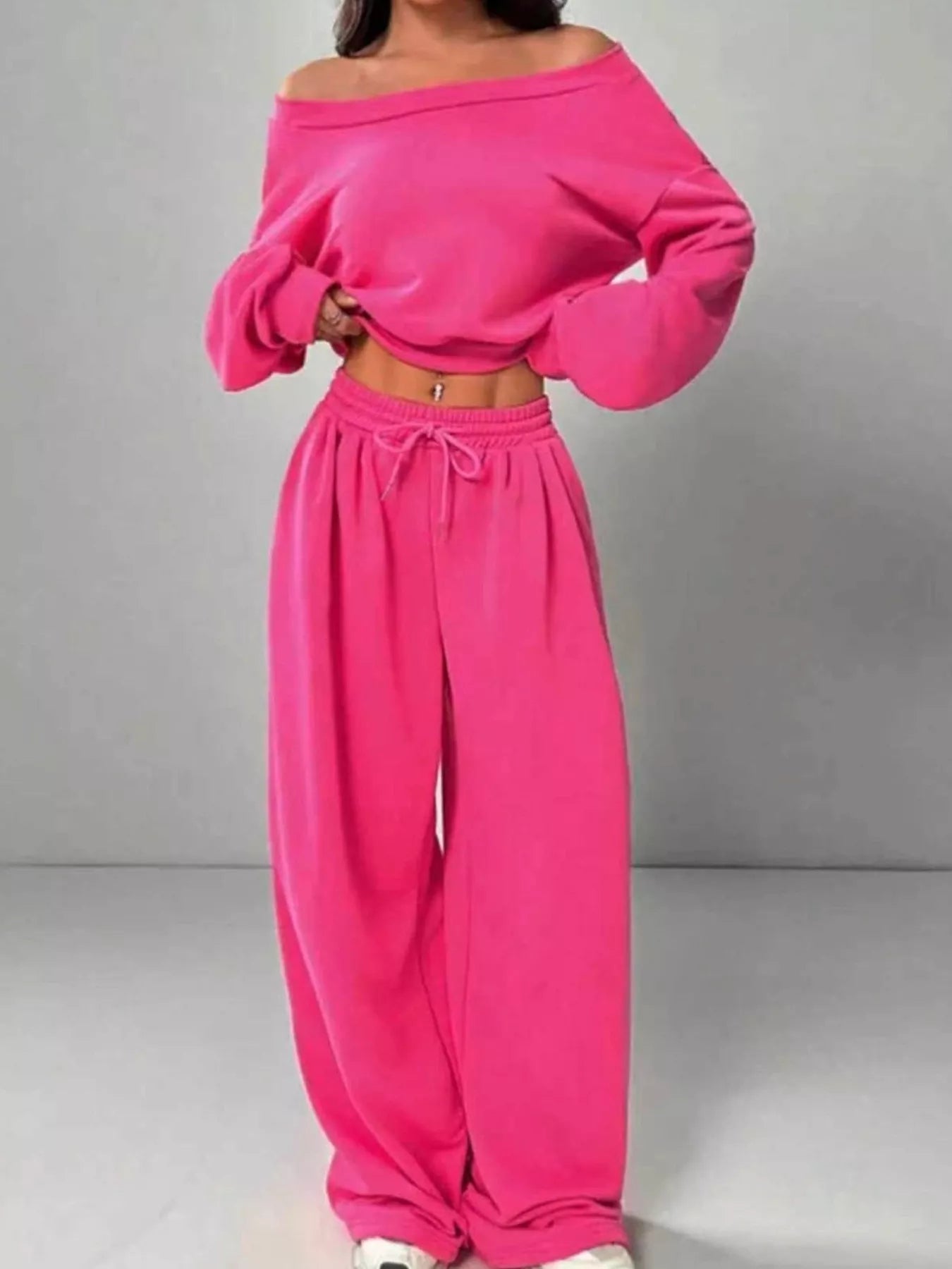 Boat Neck Long Sleeve Top and Pants Set