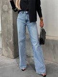 High-Waist Wash Raw Hem Jeans