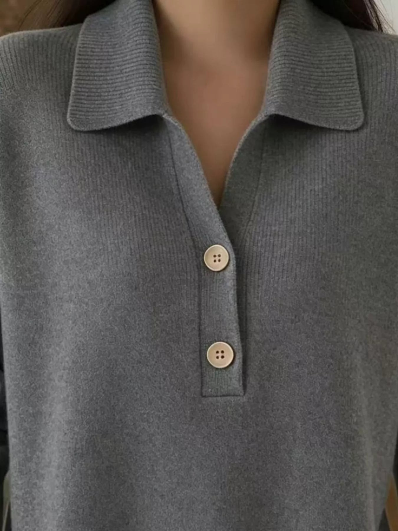 Full Size Button Detail Long Sleeve Sweater Plus Size