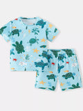 Children's Turtle Print Round Neck Tee and Shorts Set
