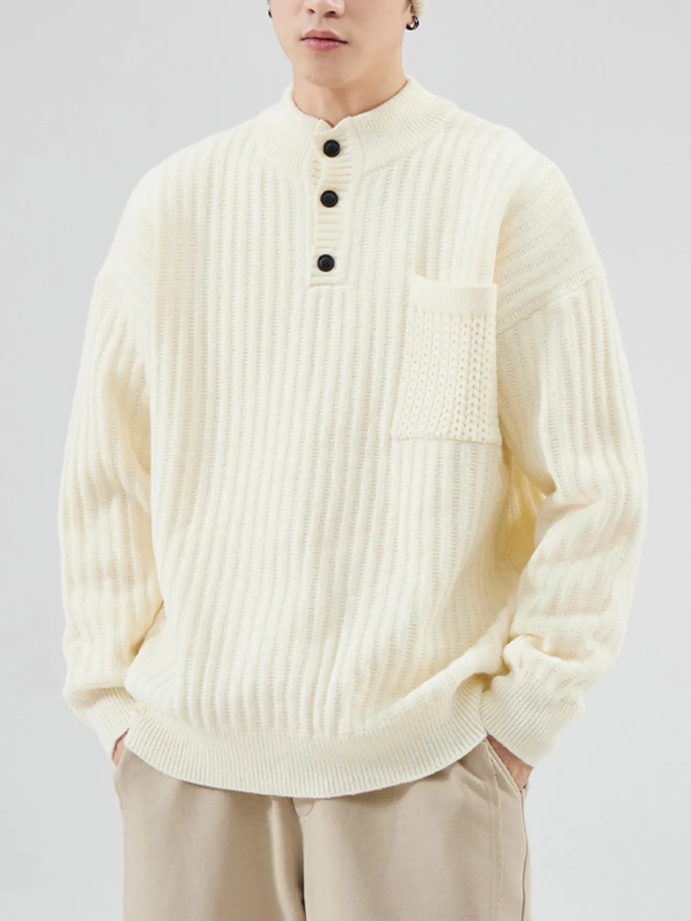 Men's Full Size Button Detail Long Sleeve Sweater Plus Size