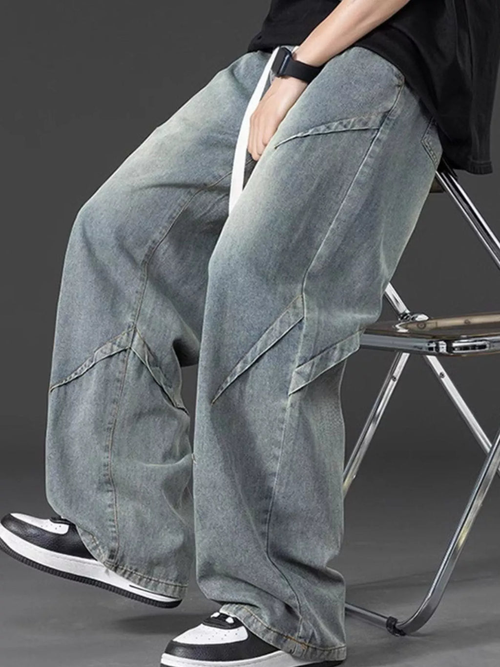 Men's Plus Size Vintage Wash Wide Leg Jeans