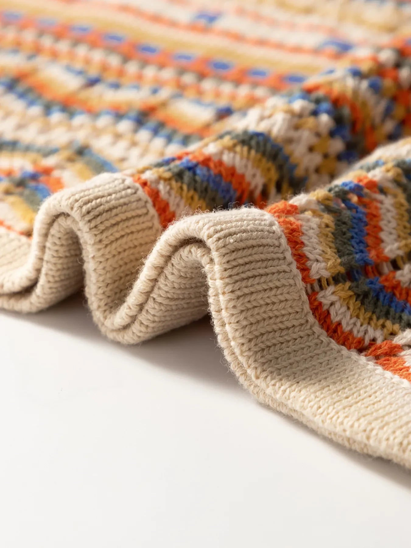 Stripe Eyelet Crochet Round Neck Sweater Vest