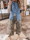 Buttoned Front Slit Denim Vest