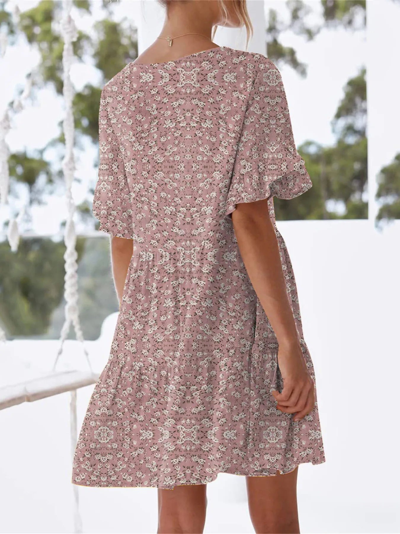 Polka Dot V-Neck Short Sleeve Mini Dress