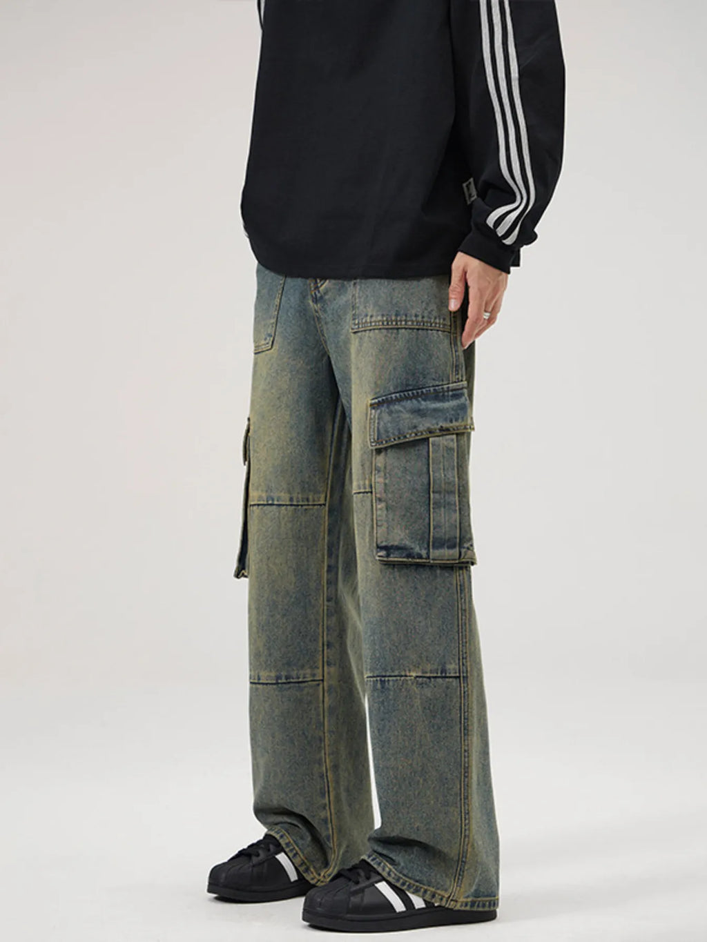 Men's Full Size Wide Leg Cargo Jeans Plus Size