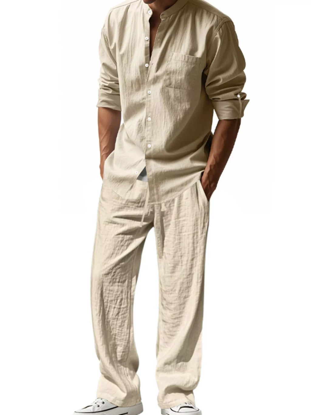 Men's Full Size Casual Button Up Shirt and Pants Plus Size