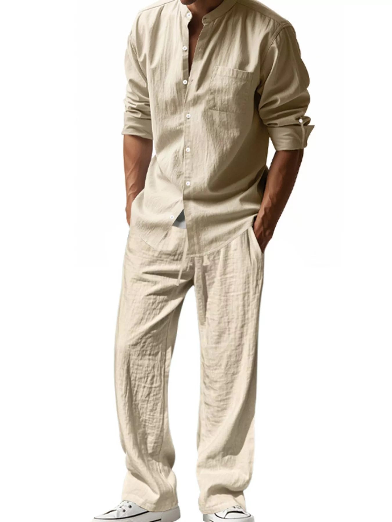 Men's Full Size Casual Button Up Shirt and Pants Plus Size