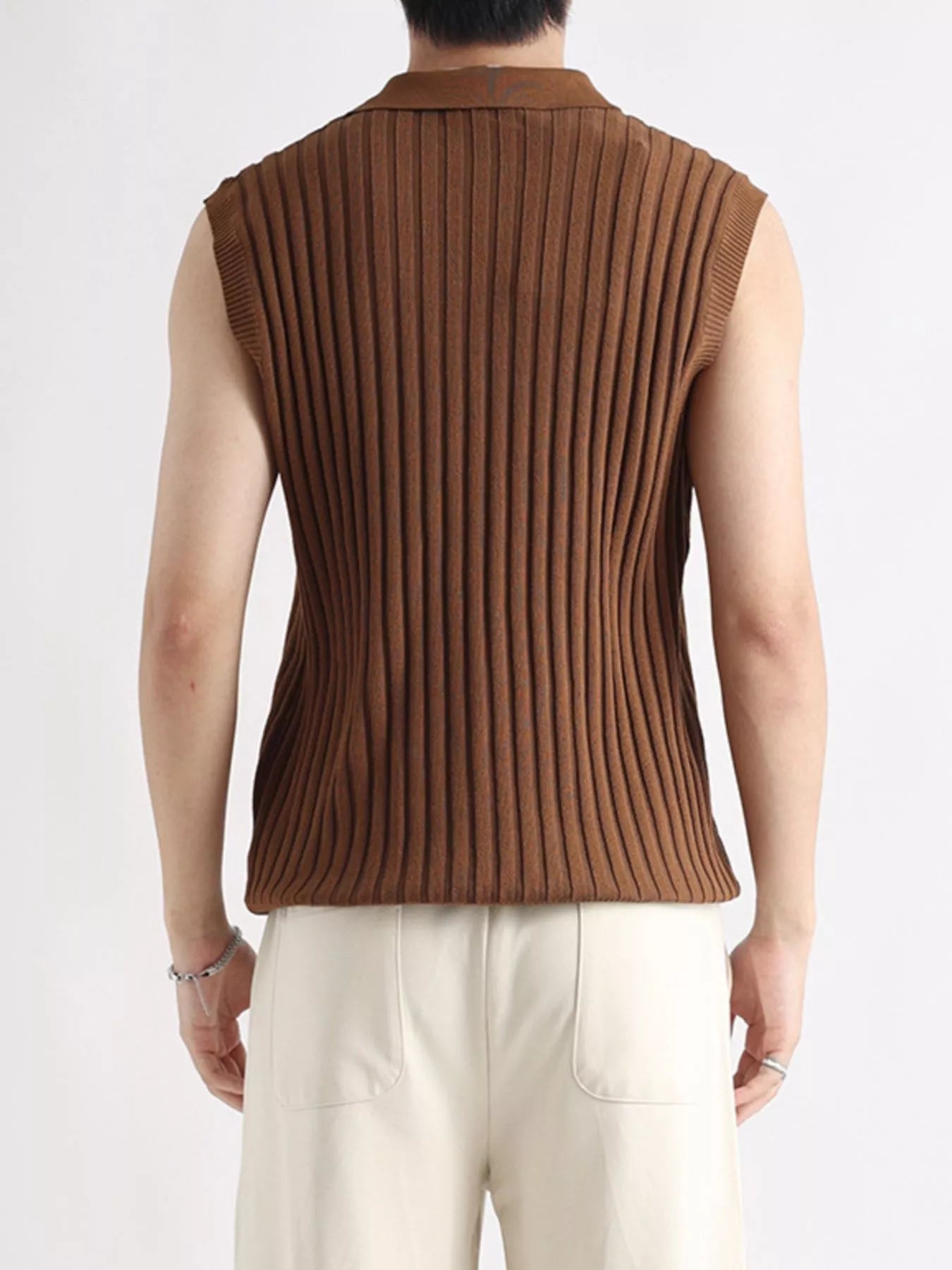 Men's Plus Size Ribbed Knit Zip-Up Tank