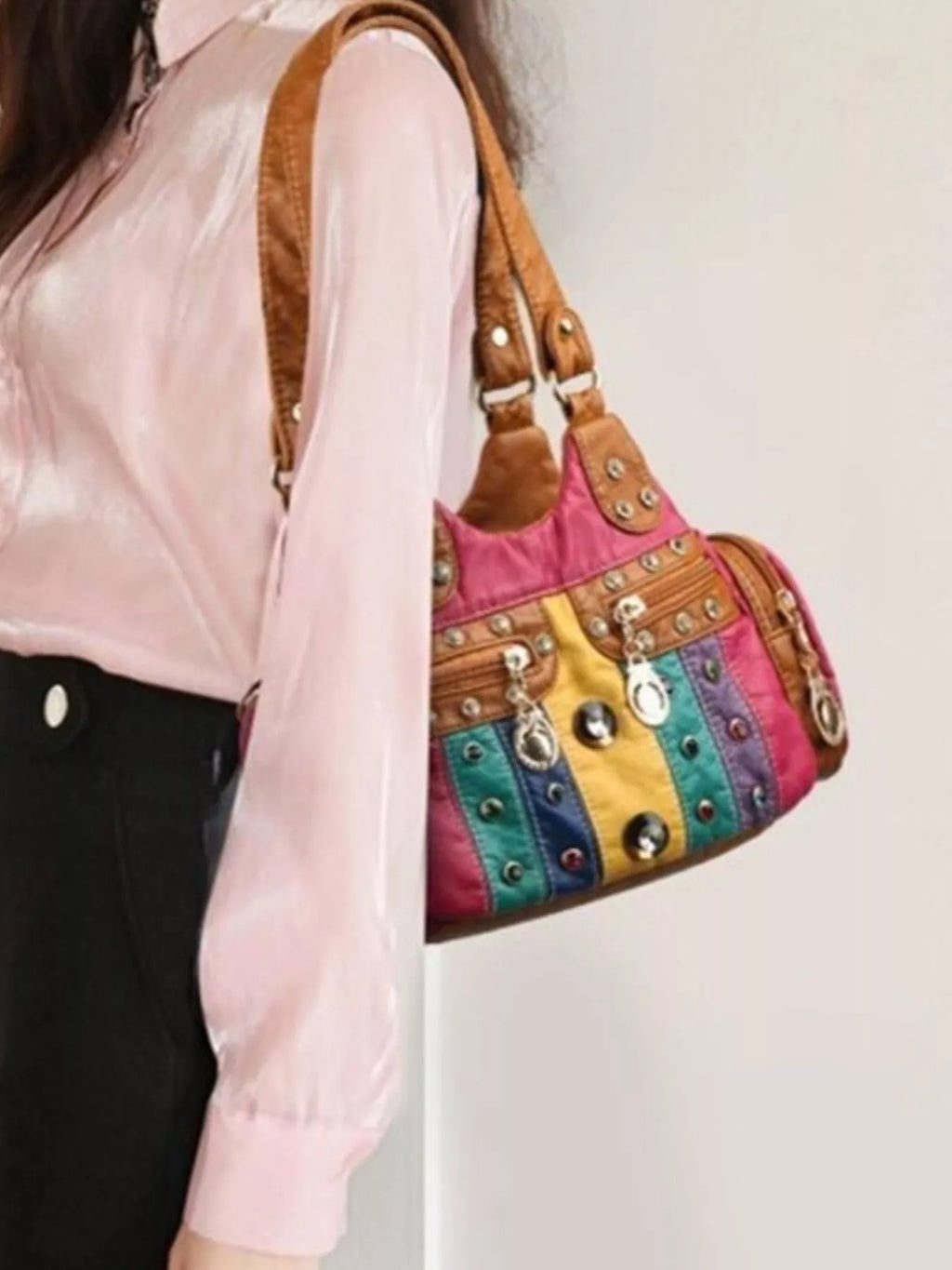 Rivet Decor Multifunctional Crossbody Bag