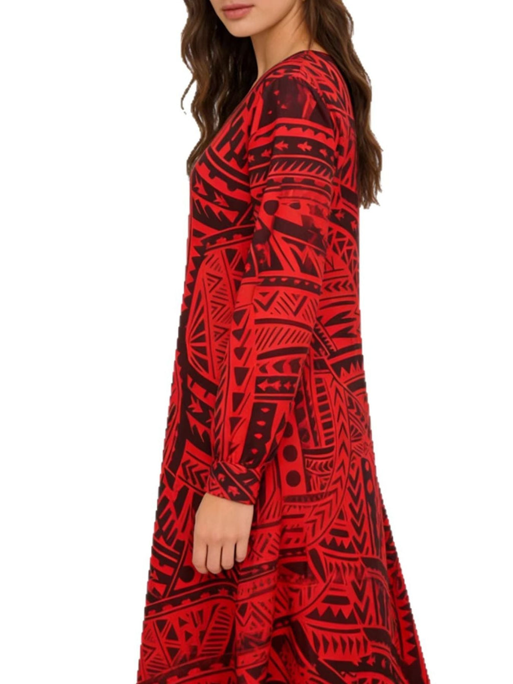 Tribal Print V-Neck Long Sleeve Dress