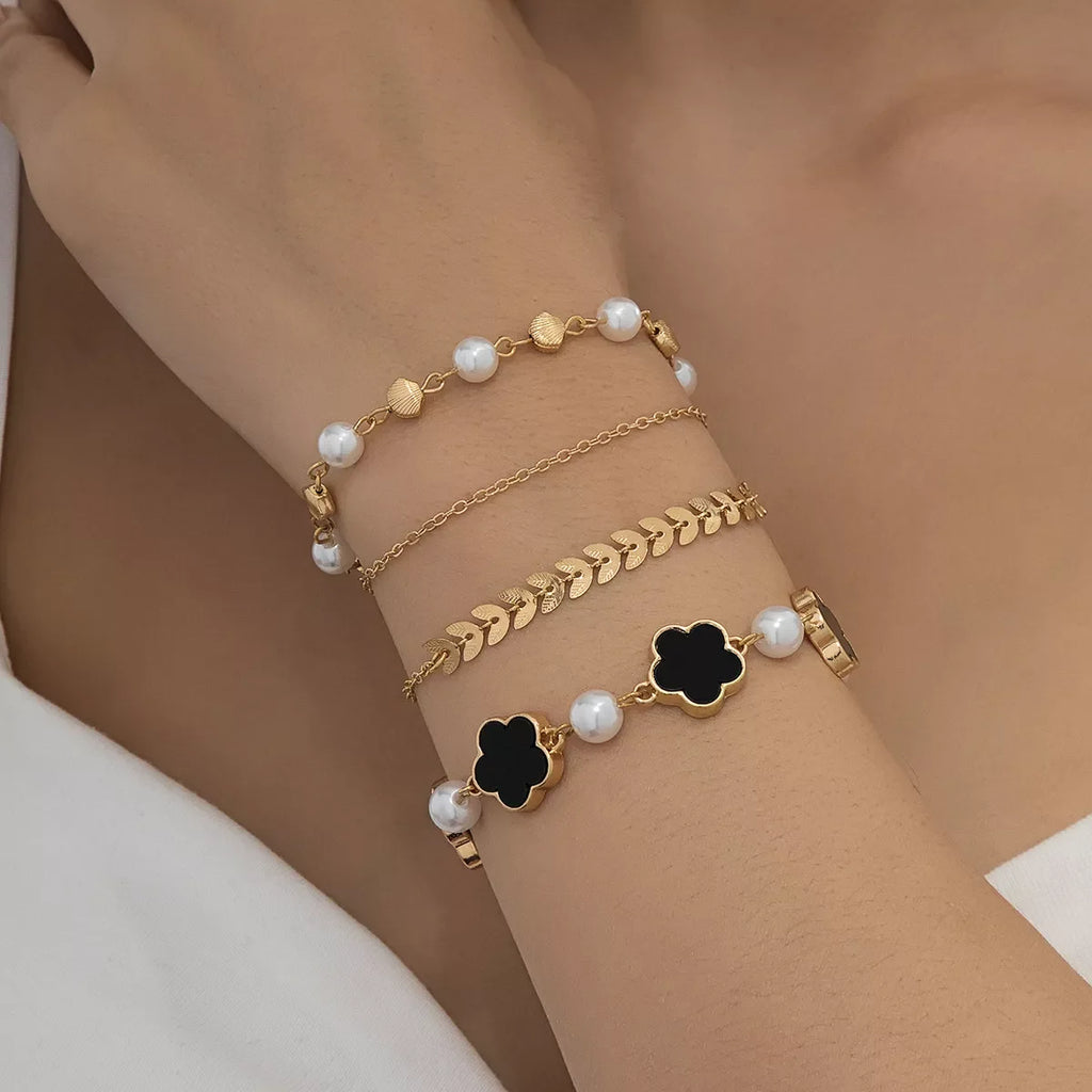 4-Piece 18K Gold-Plated Alloy Resin Bracelet